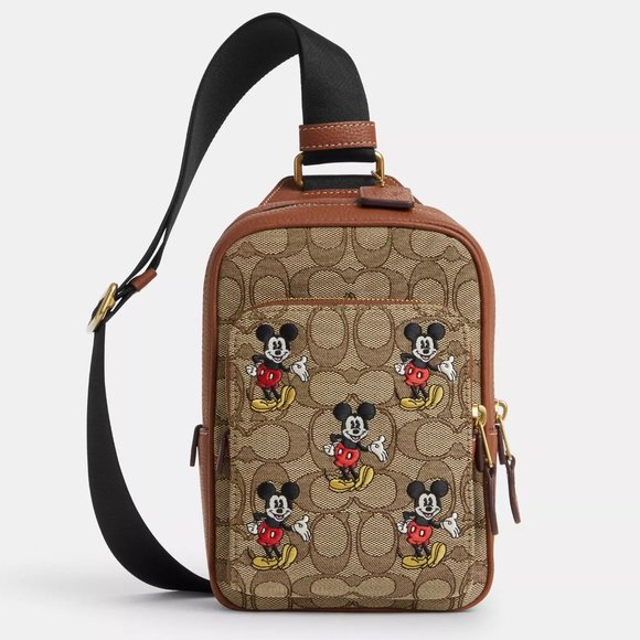 🐭 Disney X Coach Track Pack 14 In Signature Jacquard With Mickey Mouse Print - Picture 1 of 15